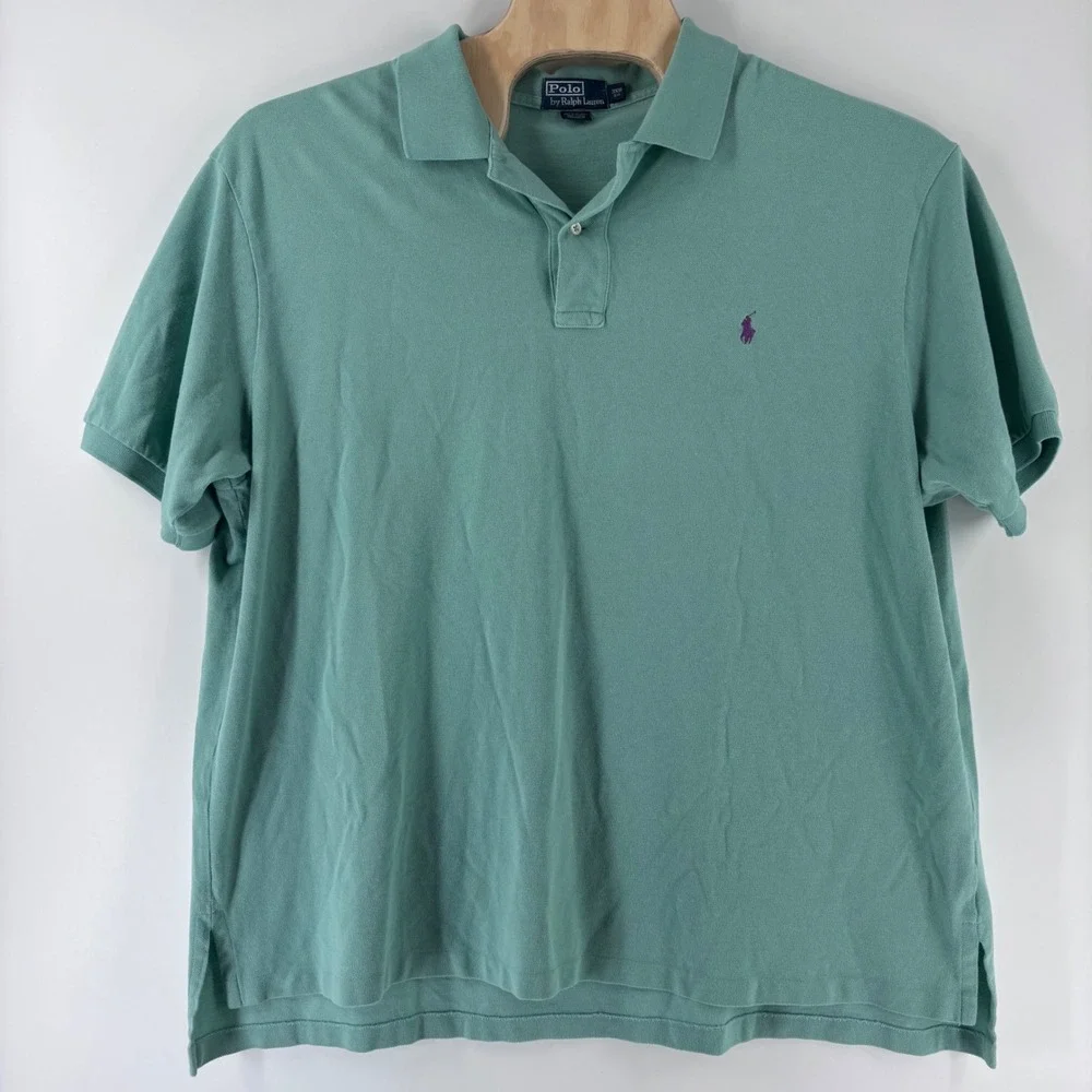 Polo Ralph Lauren Polo Shirt Mens 3XB Green Pique Cotton Purple Pony Big & Tall